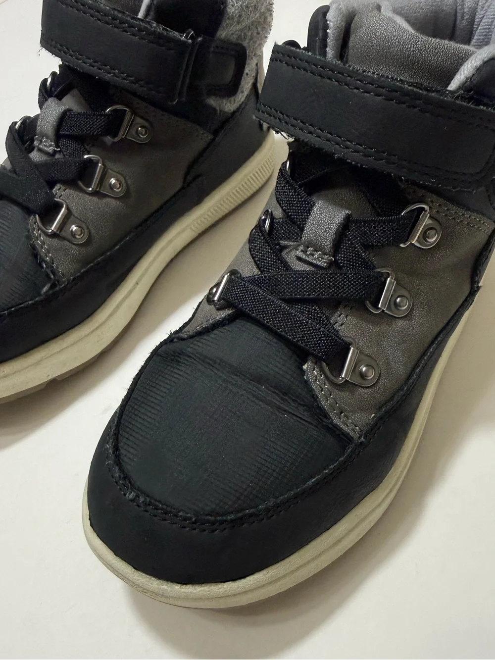 Cat & Jack Gray & Black High Top Sneakers with Hook & Loop - Boys Size 13